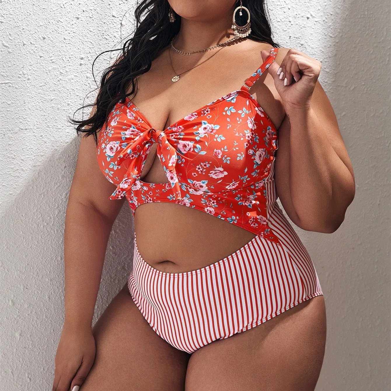 

2023 Large Plus Size Swimwear Women One-piece Push Up Swimsuit Hollow Beachwear Bathers Bathing Swimiming Swim Suit Female