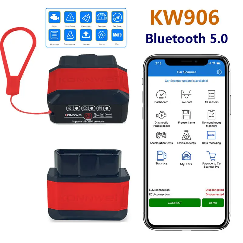 

Konnwei KW906 Bluetooth 5.0 ELM327 V1.5 OBD2 Автомобильный сканер KW905 OBDII Автоматические диагностические инструменты ELM 327 V1 5 OBD 2 ii Считыватели кодов