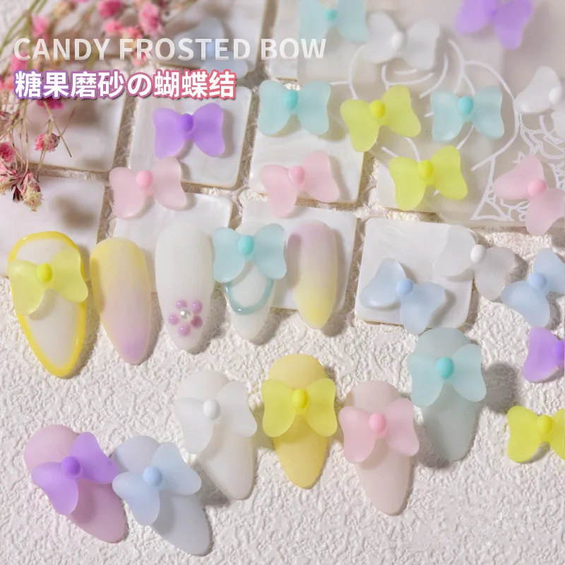 

50pcs 3D Jelly Candy Color Bowknot Nail Art Decorations Ice Permeable Frosted Charms DIY Cute Japan Design Manicure Accessories