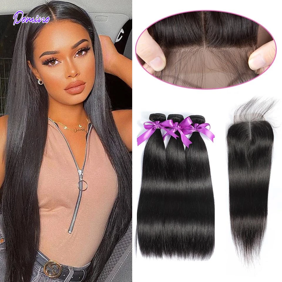 Straight Bundles Humain Hair Bundles With 13x4 Frontal Brazilian 8-30 Inch Remy Human Hair Extensions 3/4 Pieces For Black Women