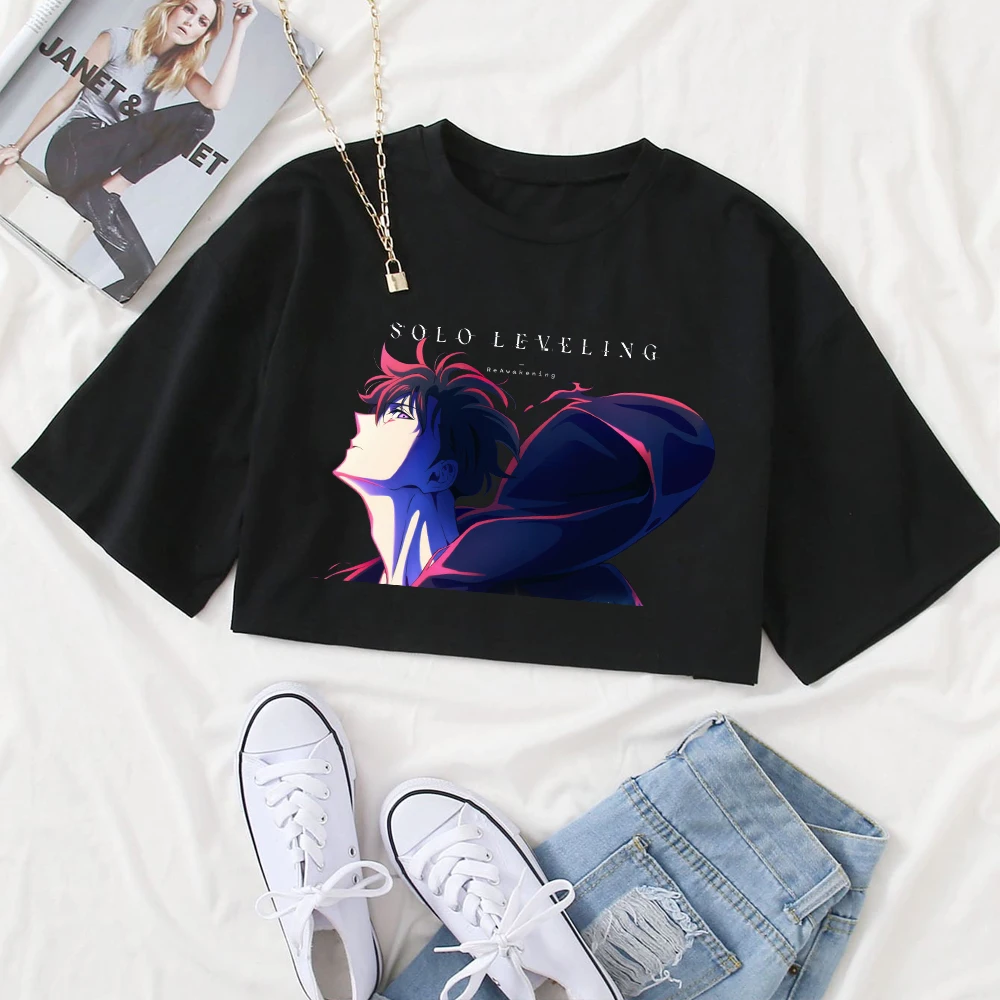 Solo Leveling ReAwakening Girls Повседневные женские укороченные рубашки с круглым вырезом