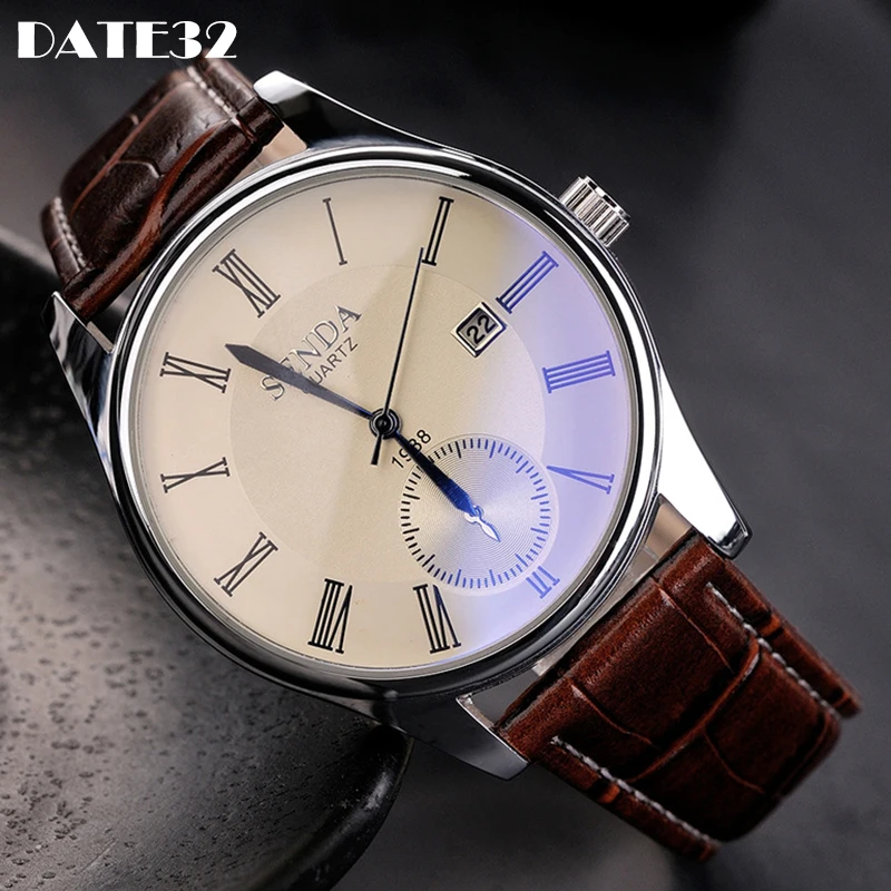 

Calendar Watch for Men Simple Classic Roman Numerals Dial Men Quartz Wrist Watches Leather Wristwatch Mens Black White New Clock