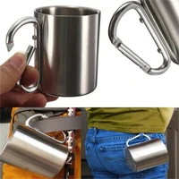 portable outdoor stainless steel water tea coffee mug self lock carabiner handle cup for camping hiking climbing drop shipping