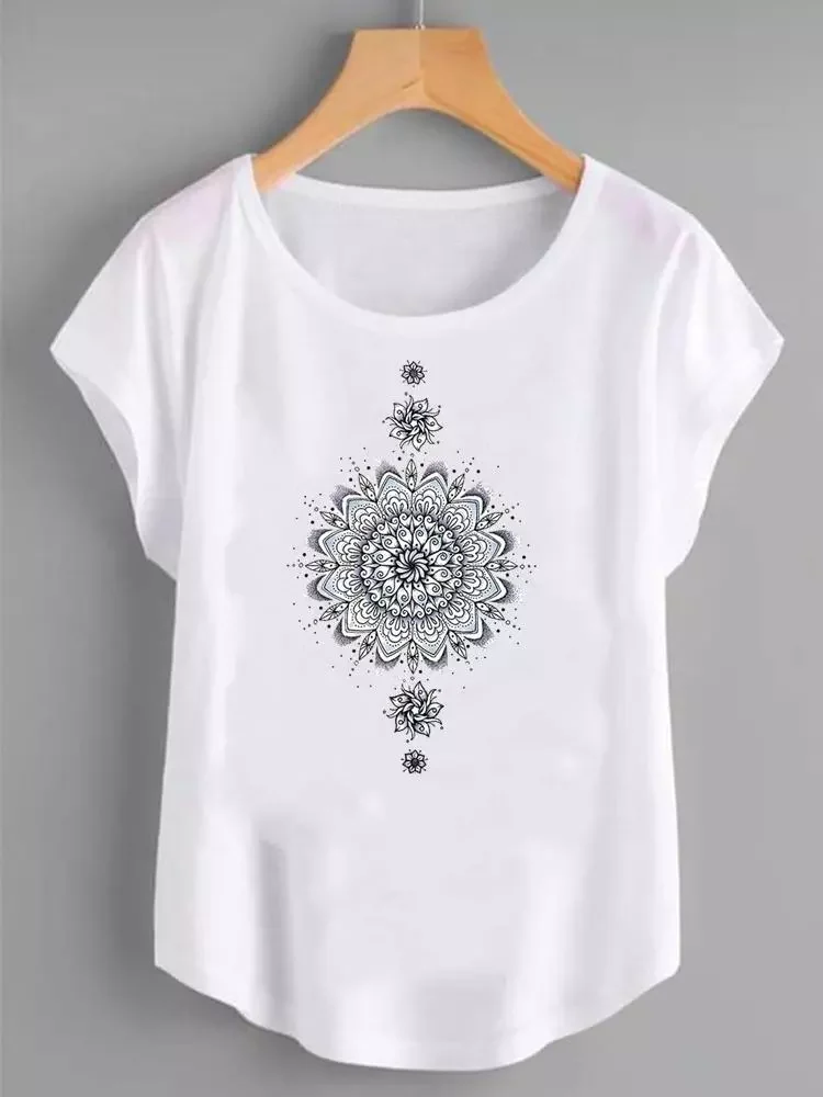 

2022NEW Print Summer Flower 90s Lovely Trend T-shirts Clothing Fashion Shirt Female Graphic T Top Short Sleeve Cartoon Tee T-Shi