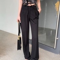 women clothing spring casual loose streetwear 2021 new fashion solid bandage straight pants slim high waist female trousers