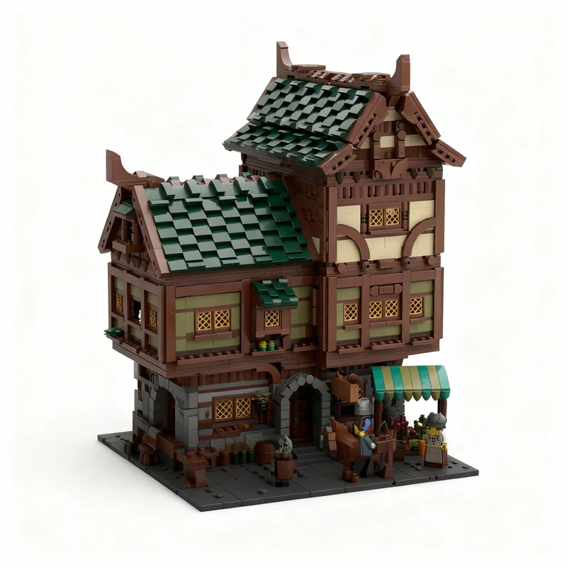 Фото 4137 деталей MOC Средневековый модульный трехэтажный таверна-замок, модель для сборки, строительные блоки, конструктор, рождественские подарки, кирпичики для детей №1