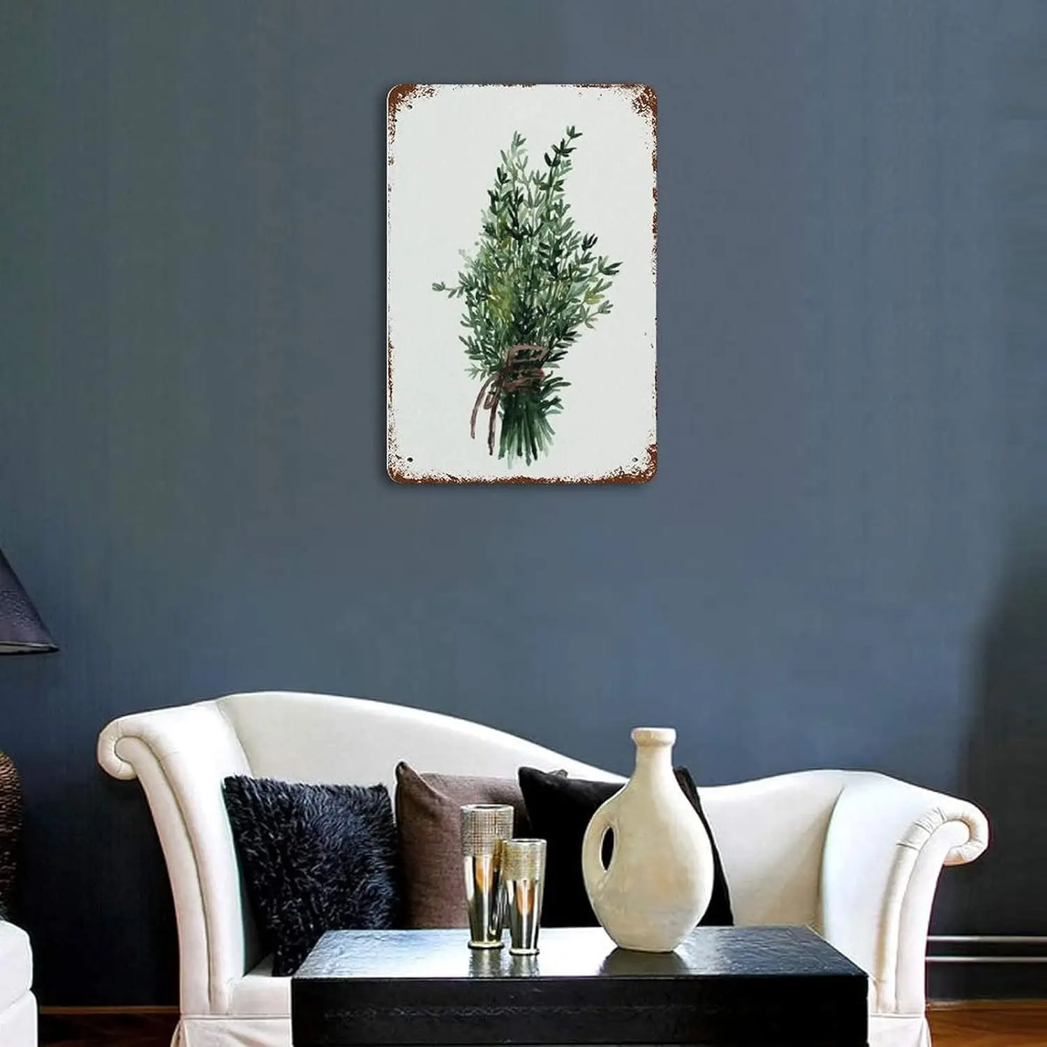 Vntge Tn Sgn Тимьян Bundle Wtercolor Decor Botncl Green Herb Wtercolour Mnmlst Ktchen Wll rt 12& # 3
