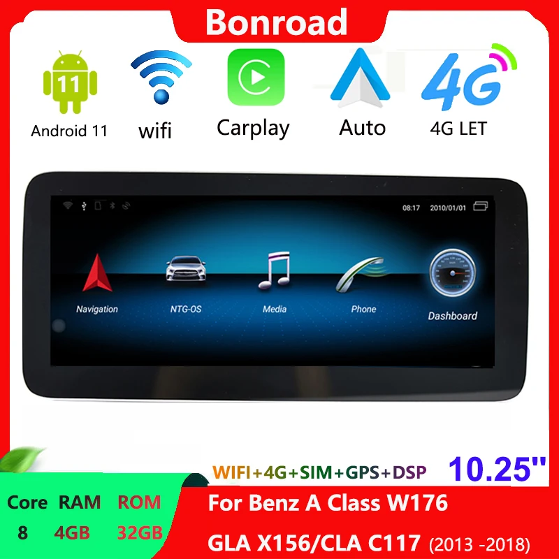 Bonroad 8Core Android Car Radio For Mercedes Benz A Class W176 GLA X156 CLA C117 2013-2018 WIFI DSP Multimedia Player GPS 4G - купить по