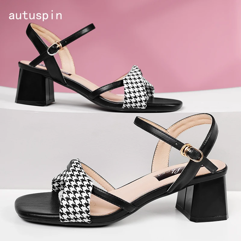 

Autuspin Fashion Women Sandals Summer Ankle Strap Pumps Mixed Colors Thick High Heels Female Party Wedding Office Shoes Woman