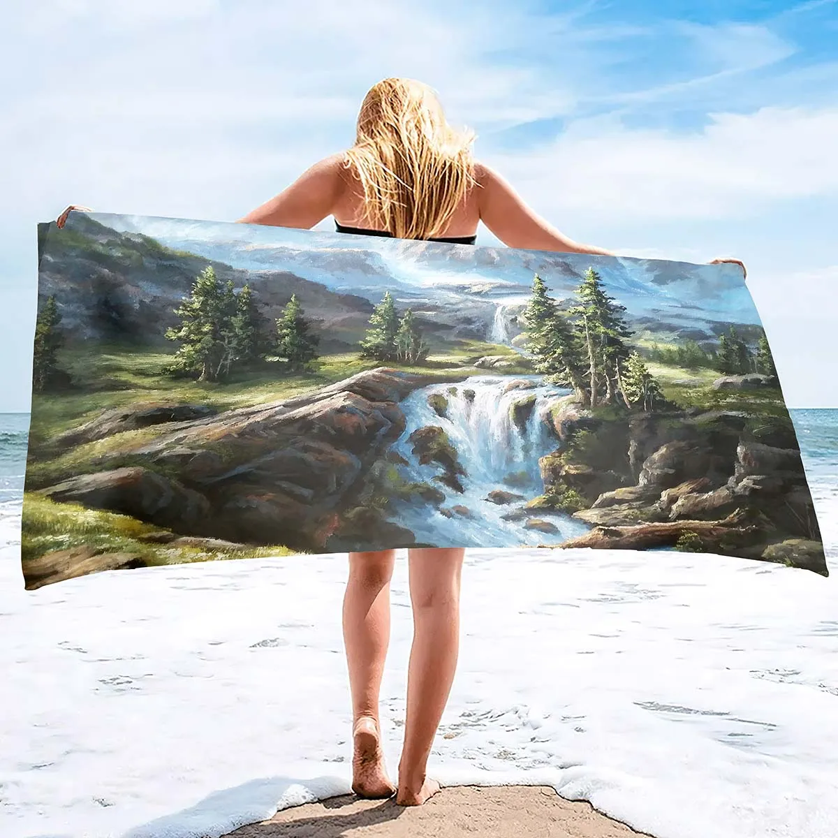 

Landscape Painting Colorful Large Bath Towel Gym Yoga Wash Towel Travel Beach Towels Soft Thick Absorbent Bath Towels Quick Dry