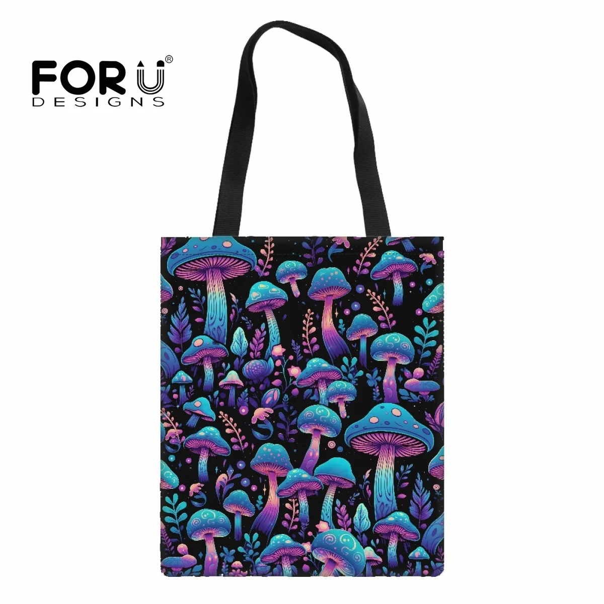 FORUDESIGNS Handbag Ladies Casual Tote Bag Colorful Mushroom Design Women Shoulder Bag Large Capacity Reusable Shopping