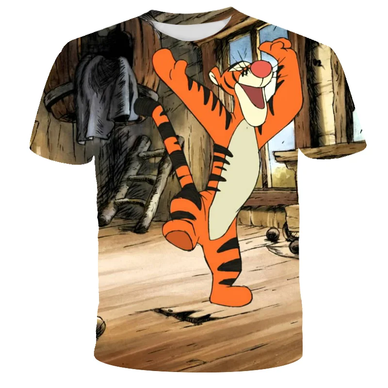 

Cartoon Anime Boys And Girls Universal T-shirt 3D Printing Fashion Pattern Baby Clothing Disney Tigger Kids Short Sleeve Shirt