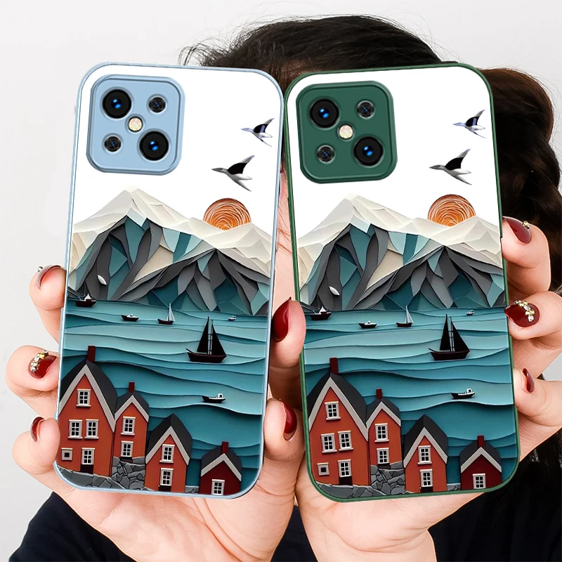 Retro house and boat purple For Find X5 X3 Lite Reno 6 4Z 5G OPPO A72 79 73 58 A54S OnePlus Nord N200 Tempered glass phone case