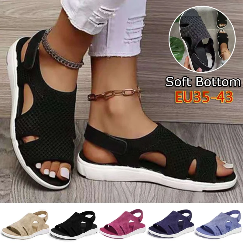

2022 New Summer Women Sandals Sexy Shoes Crystal Lightweight Casual Woman Flats Buckle Strap Ladies Fashion Beach Shoe Big Size