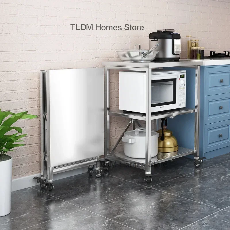 Складная мобильная полка для тележки кухонного острова тележка из нержавеющей