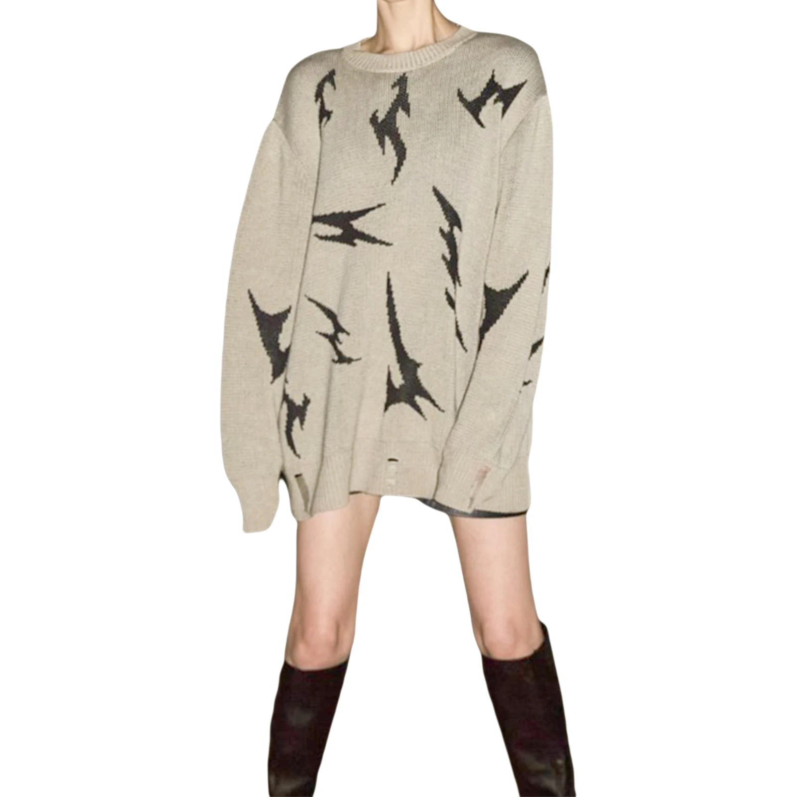 

Женский вязаный свитер с длинным рукавом и круглым вырезом