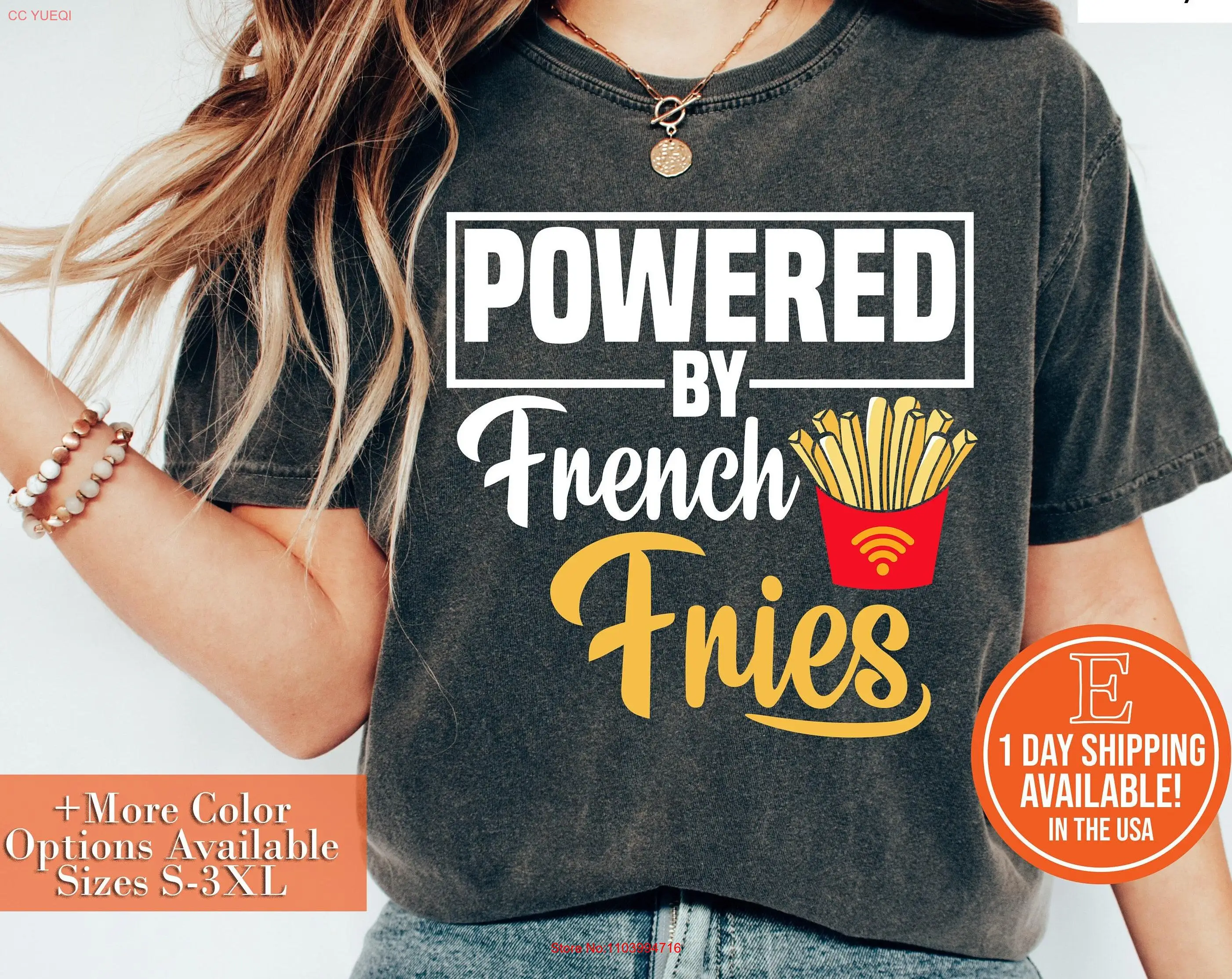 Футболка Powered By French Fries Funny Lover Cute Fry с длинными или короткими рукавами