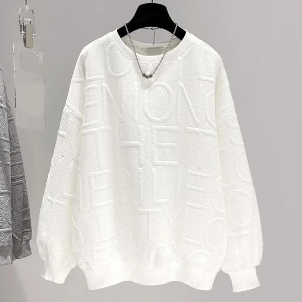 

Sweatshirt Crew Neck Solid Color Letter Elastic Cuff Loose Cold-proof Vintage Spring Sweatshirt Female Pullovers Jumper Tops