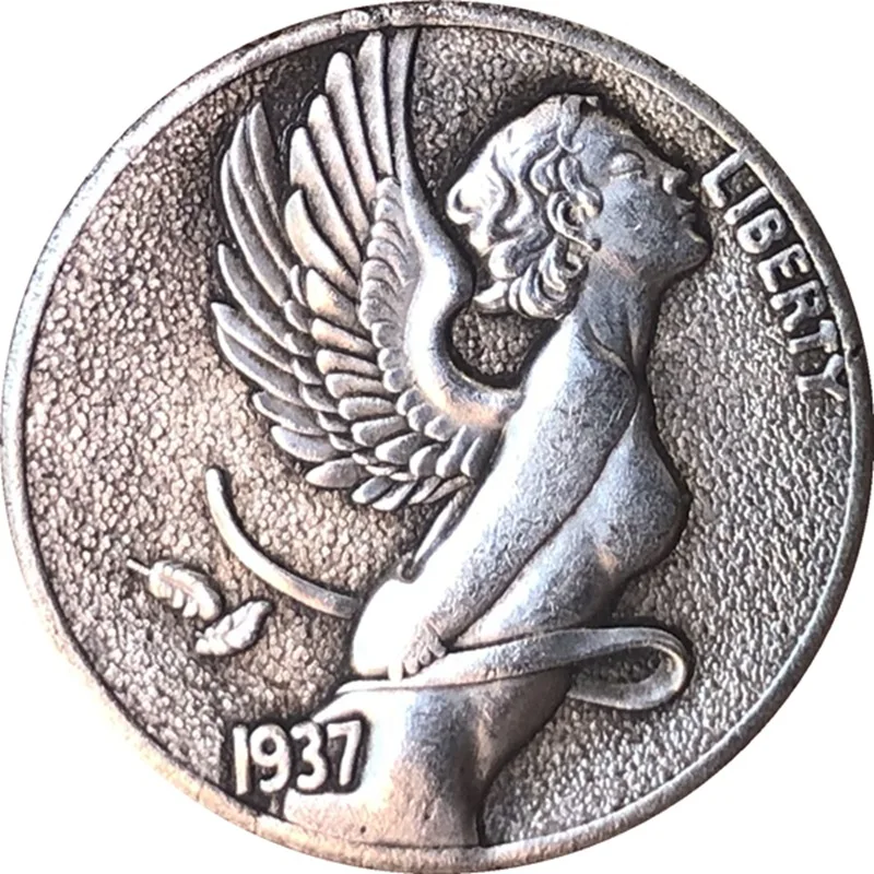 

Antique Silver Dollar 1937D American Buffalo Tramp Coin Tripod Handicraft Collection Copy Coin