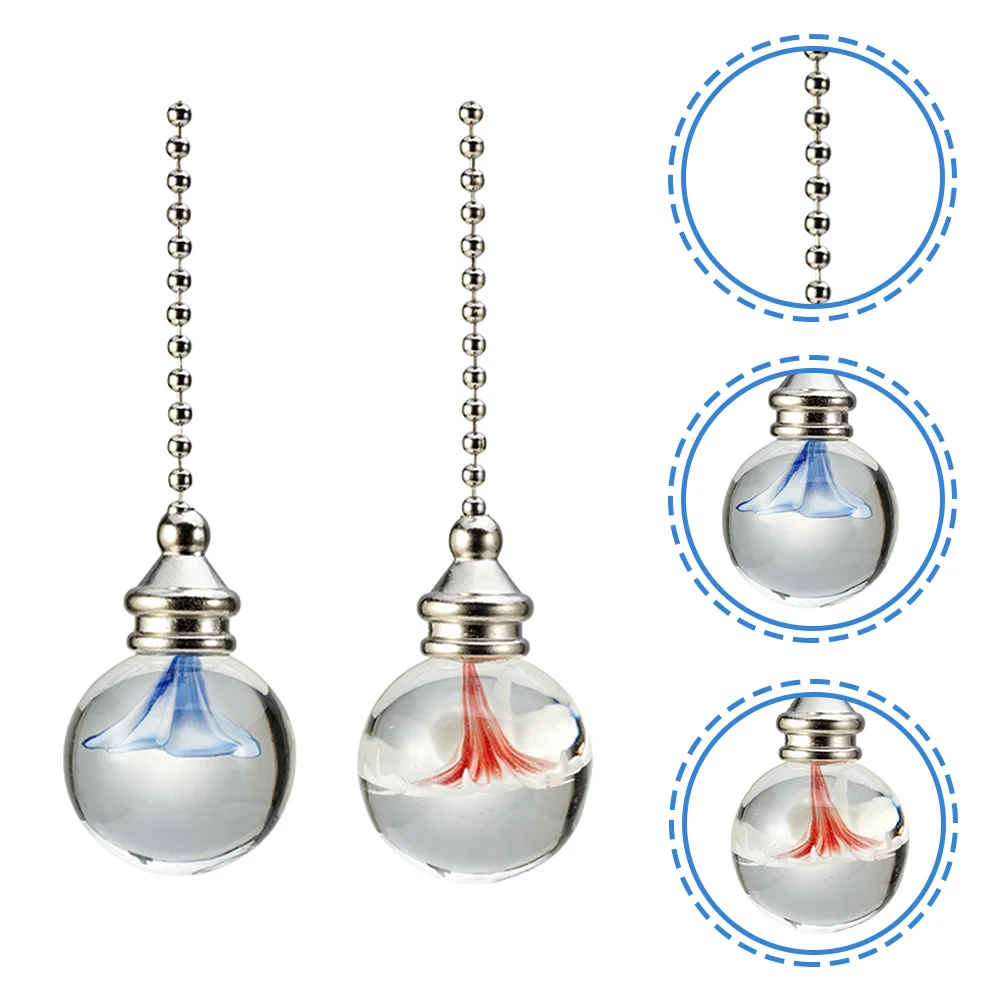

2 Pcs Silver Pendant Glass Ceiling Fan Chain Pull Extender Stainless Steel Pulls Decorative