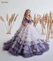 new arrival ball gown for girls pageant gown tiered tulle one shoulder long flower girl dress children wedding party gown