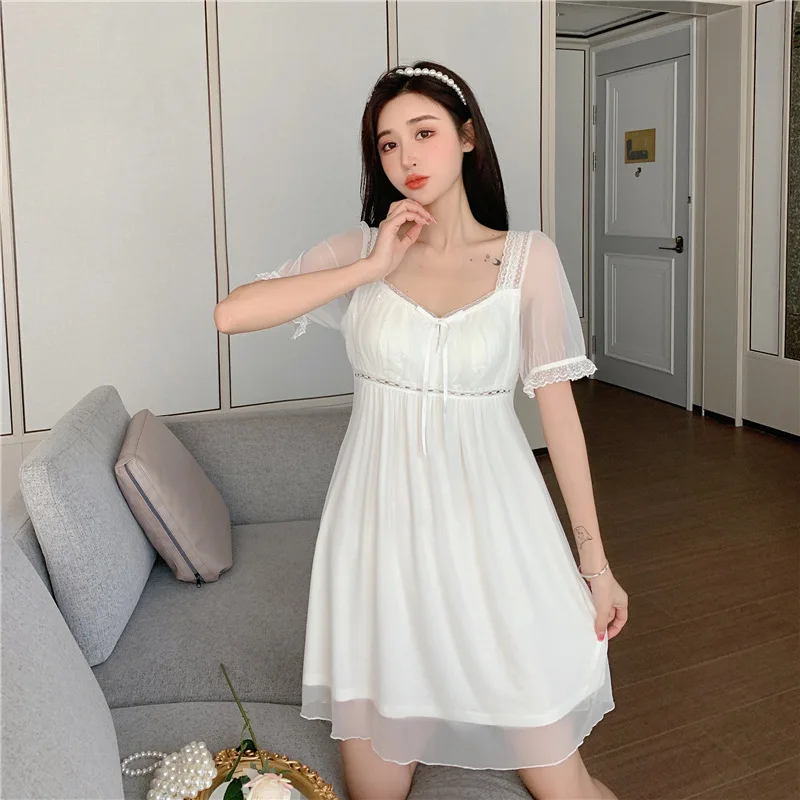 Beautiful nightdress girl cute sweet and sexy lace princess fairy pajamas sexy nightwear шелковое платье