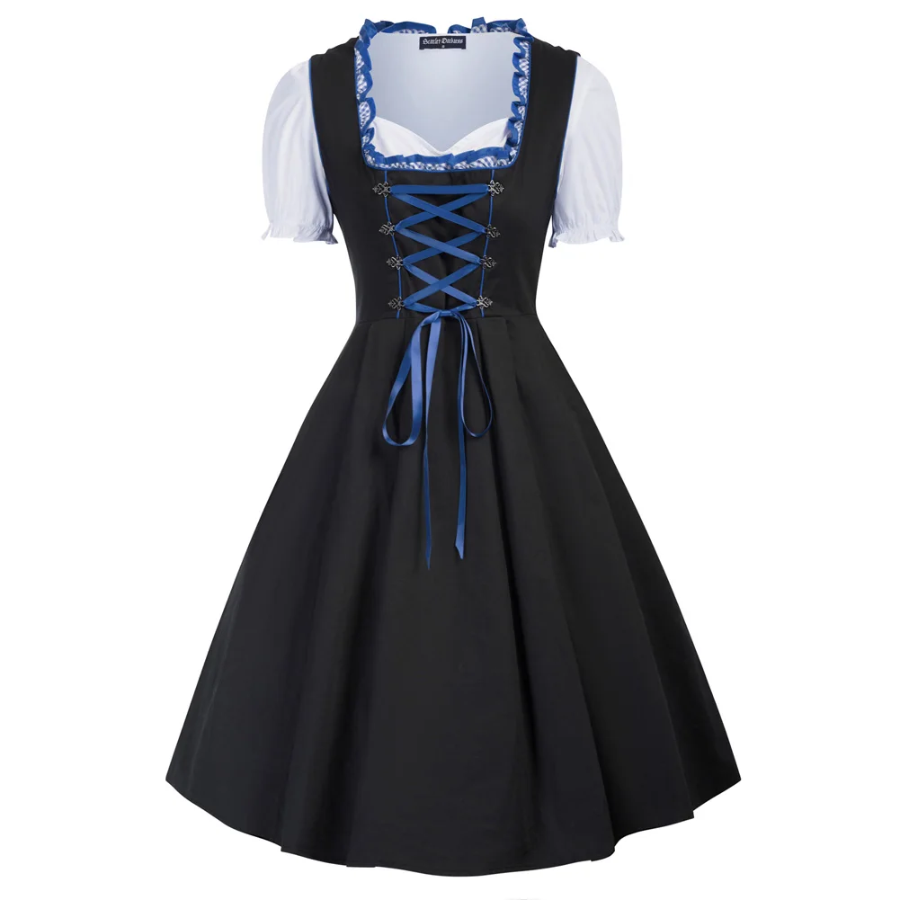 

SD Women Summer Dress 3pcs Set German Bavarian Oktoberfest Costumes Tops+Cotton Dress+Apron Cross Straps Evening Dresses 2022