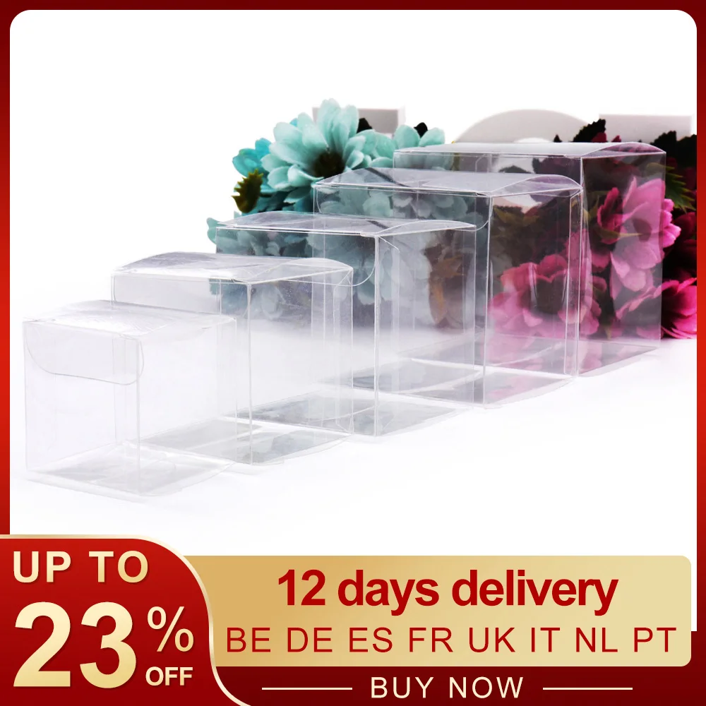 

50 шт., прозрачная подарочная коробка из ПВХ для конфет