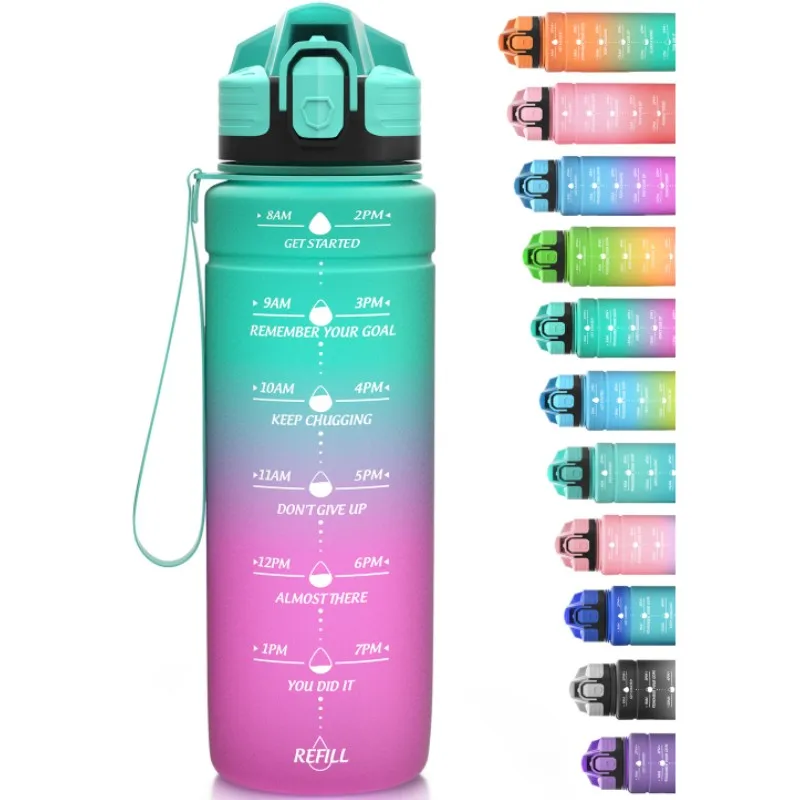500ML 1000ML Sports Water Bottle With Time Marker Leak Proof Cup Portable Drinking Bottle For Outdoor Tour Fitness BPA Free