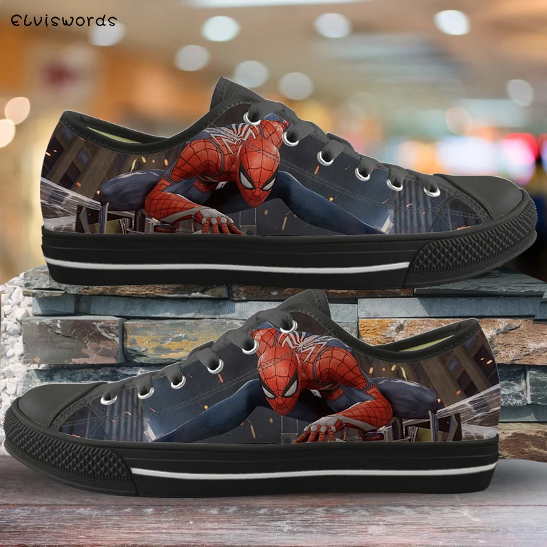 

ELVISWORDS Male Shoes Spider Pattern Casual Hero Lace Up Low Top Shoes Breathable Comfortable Man Walking Shoes Schuhe Herren