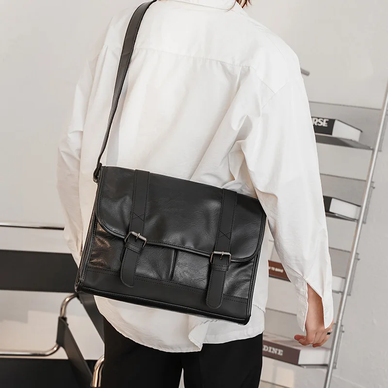 Men's PU Square Leather Shoulder Bags Crossbody Chest Packs for Men Japanese Style Fashion сумка мужская Messenger Bag Purse Sac