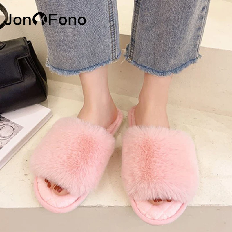 

JonoFono New Women Slippers Plush Warm Winter Shoes For Woman Ins Fashion Sweet Home Slipper Female Footwear