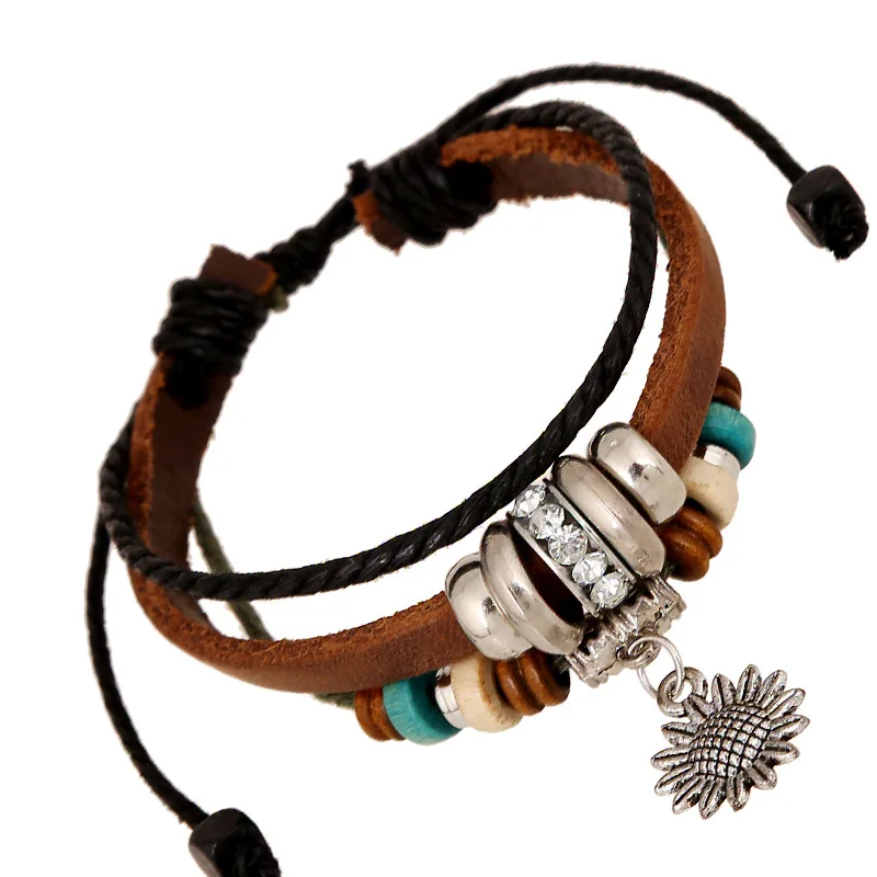 Новый кожаный браслет с бусинами винтажный завода низкая цена прямые продажи