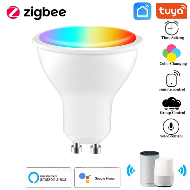 

Tuya 3.5W Zigbee Smart Light Bulb Gu10 LED RGB Lamp Work With Alice Alexa/Google Home 100-240V RGBCW Dimmable Timer Function