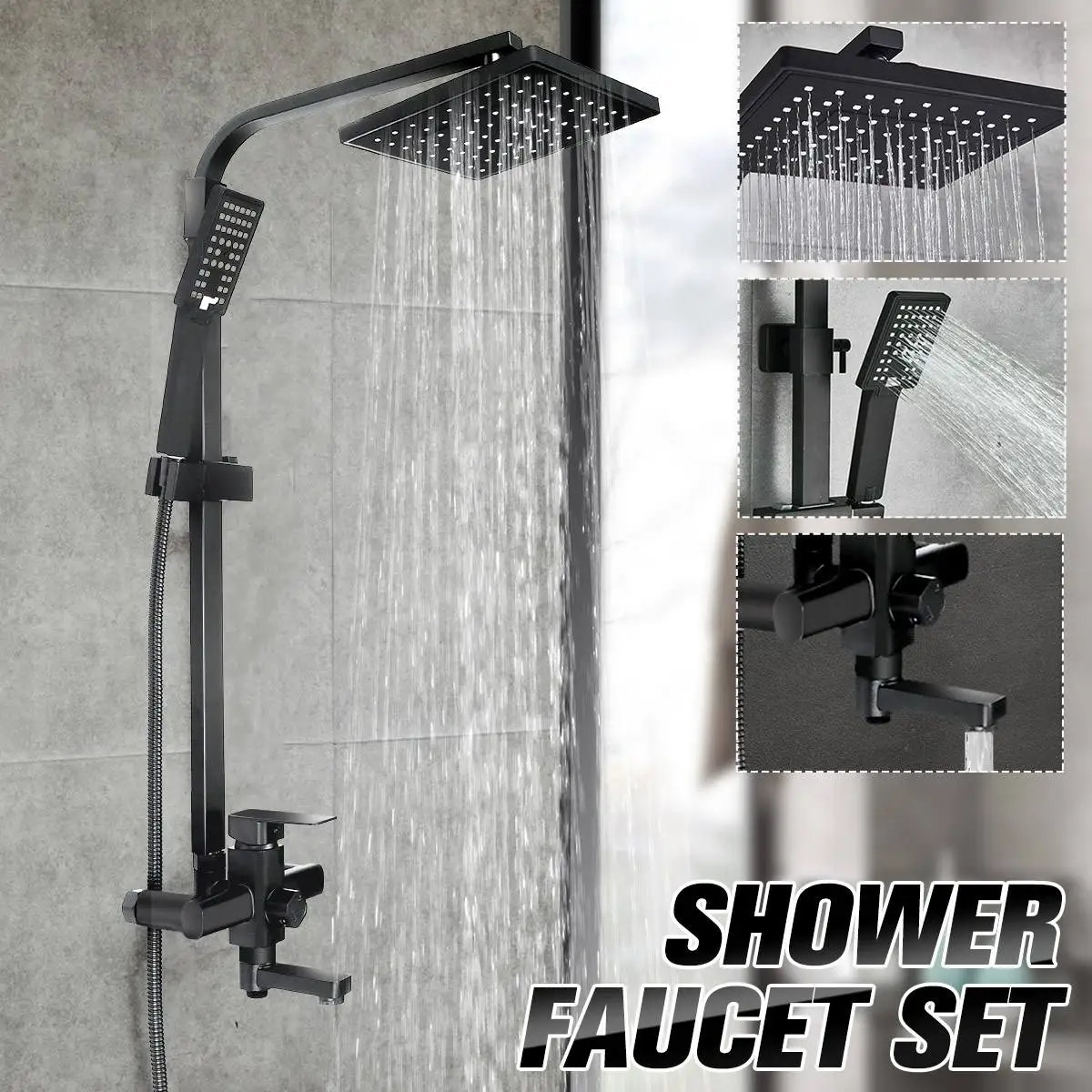 

NEW Black Bathroom Shower Faucet Set Wall Mount Rainfall Shower Head With Handheld Sprayer Bathtub Shower Mixer Set