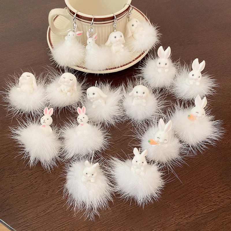 

Resin Rabbit Pendant Cute Earring Creative Rabbit Doll Tassel Bow Earrings Furry Pom Pom Earring For Girls Gifts Accessories New