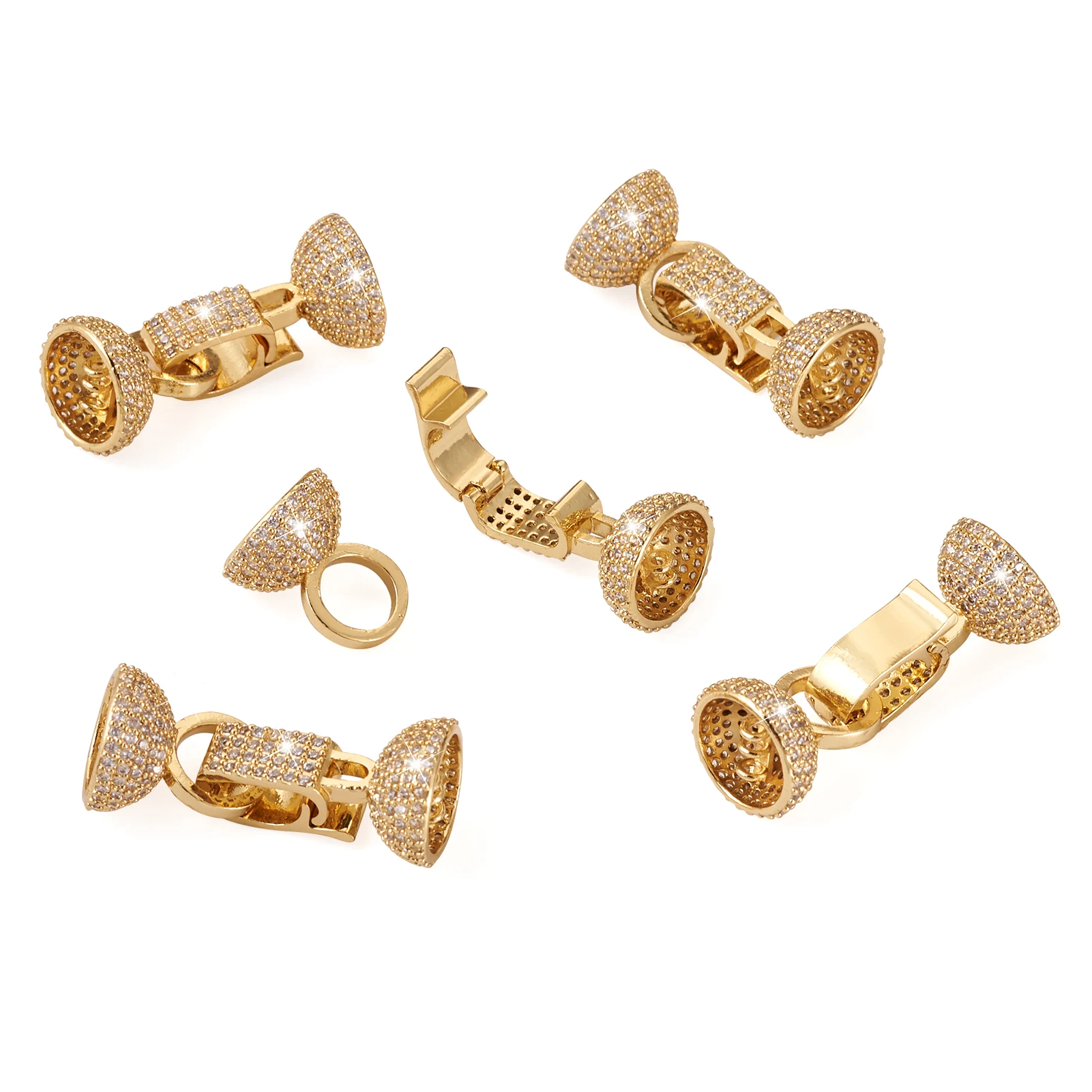 5pcs Brass Cubic Zirconia Fold Over Clasps End Caps Connector Findings For Jewelry Making Bracelet Necklace Supplies 32x12.5mm