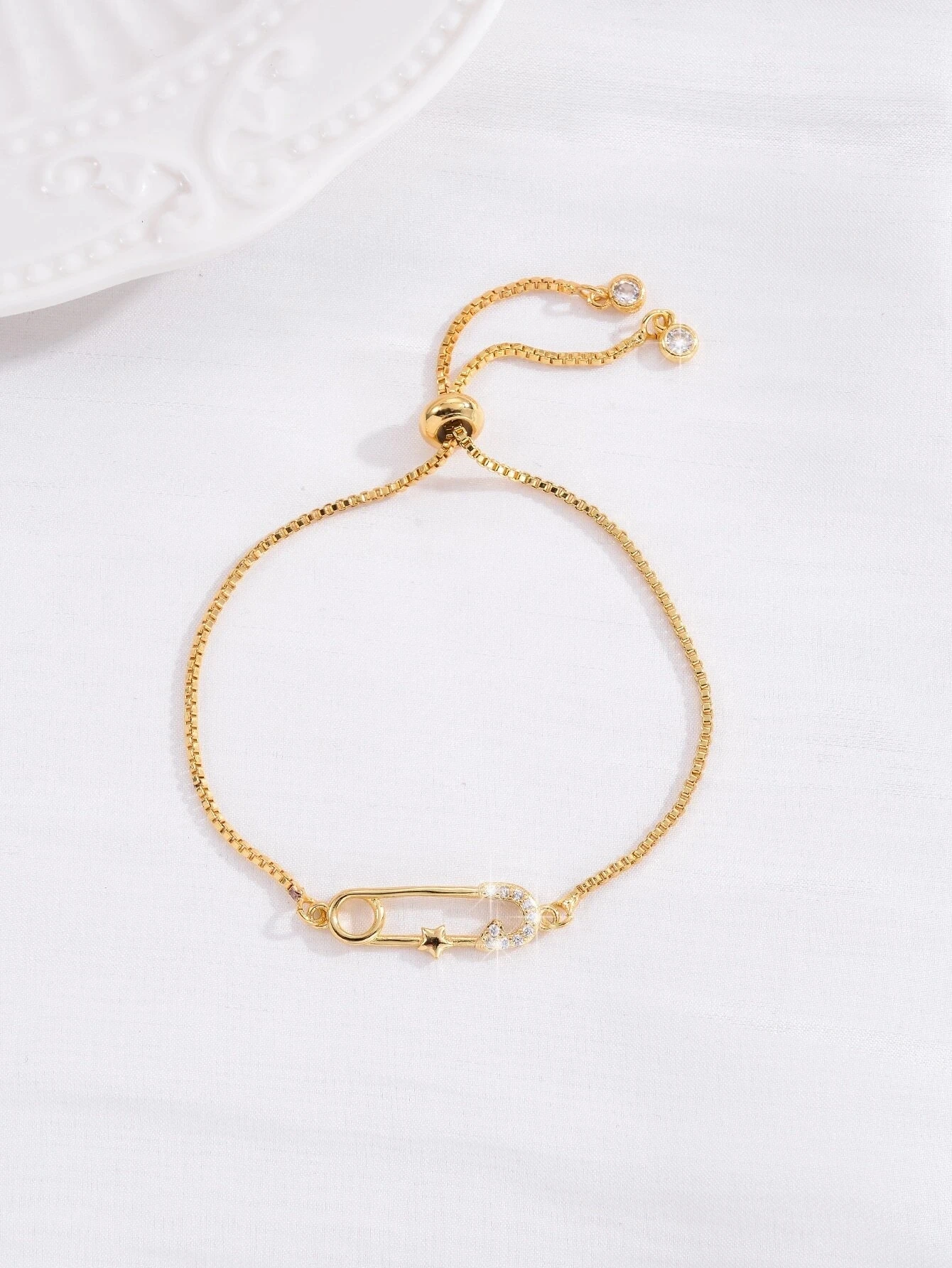 Женская позолоченная латунная булавка с фианитом подвеской в виде звезды