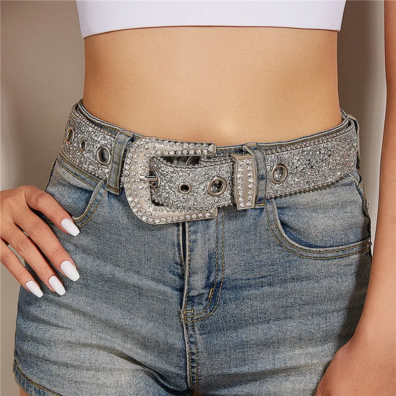 Goth Rhinestone Belts Women PU Leather Strap Rhinestone Belts Western Cowboy Y2K Girls Fashion Belt for Jeans Men Dropship