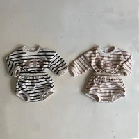 2022 new baby autumn long sleeve clothes set boys striped bear sweatshirt set toddler pp pants 2pcs suit baby girl outfits