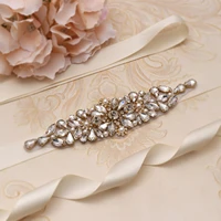 missrdress gold crystal wedding belt luxury jeweled ribbons sash rhinestones pearls bridal belt for wedding dress jk892