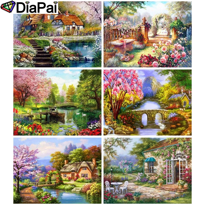 

Полноформатная алмазная живопись DIAPAI, «пейзаж, дом, дерево», алмазная вышивка из смолы 5D, «сделай сам», алмазная живопись, ручная работа, вышивка крестиком, подарок