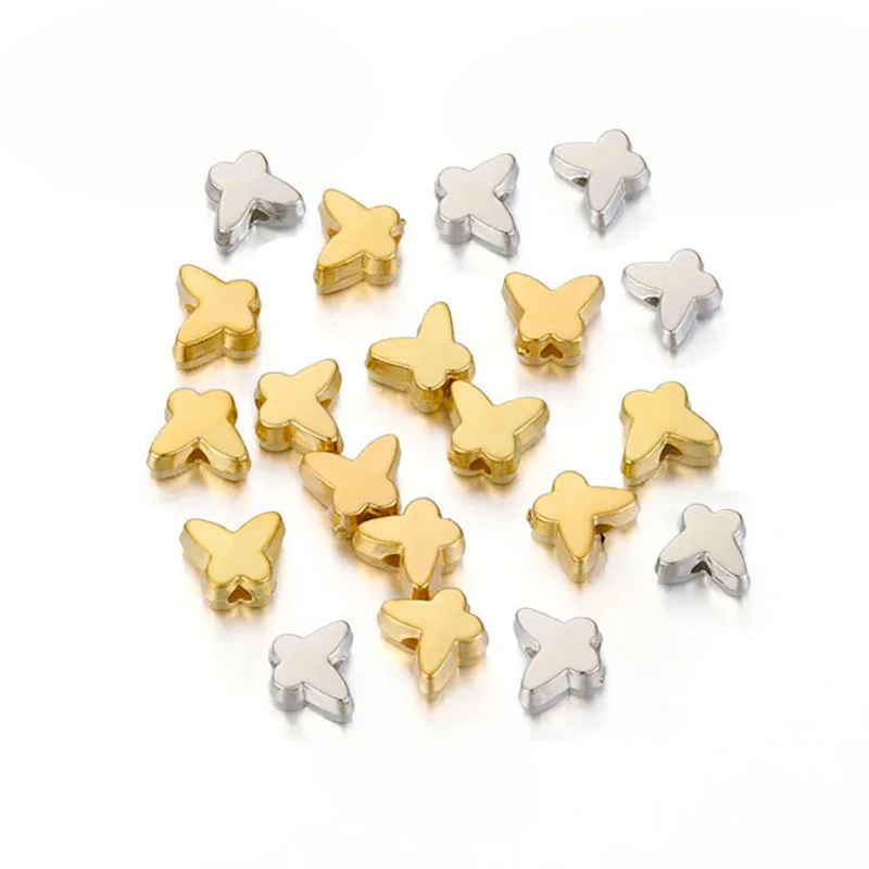 

100pcs/lot Diy Loose Beads Gold Silver Plated CCB Butterfly Spacer Beads for Jewelry Needlework Making Necklace Bracelet Beads