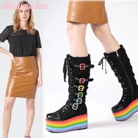 new colorful platform martin boots high heeled breathable genuine leather lace up adjustable women shoes comfortable stress 2022