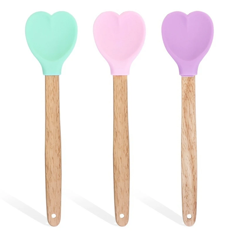Heart-shaped  Handle Silicone Spoon Household Kitchen Cooking Spoon Heat Insulation  Handle Anti-hot Spoons