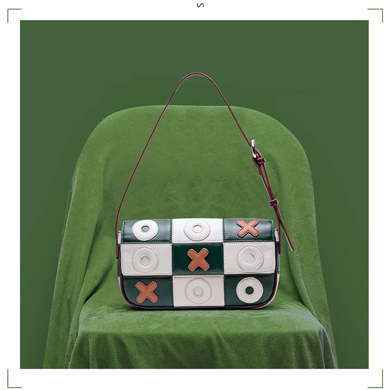 

Luxury Leather Checkerboard Color Blocking Armpit Bag Shoulder Bag Funny Gobang Pattern Bag Women's Bags Offer Free Shipping Ita