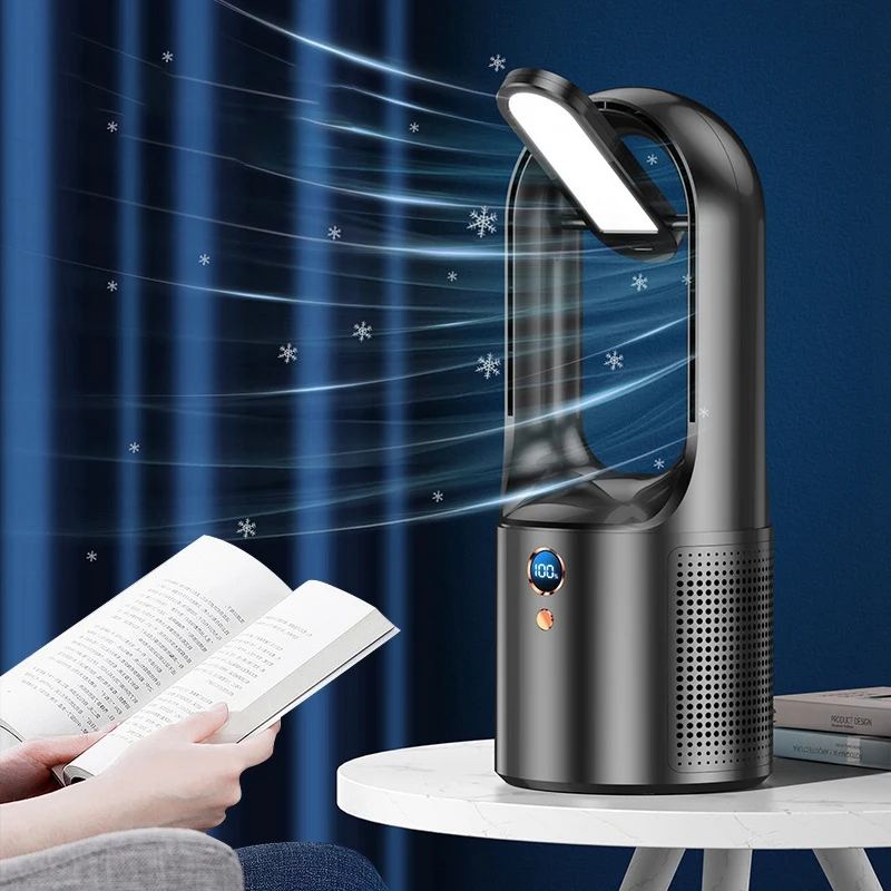 

Bladeless Electric Fan With Desk Lamp USB Rechargeable Silent Mini Portable Air Cooling Fan 6-Speed Wind 2000Mah