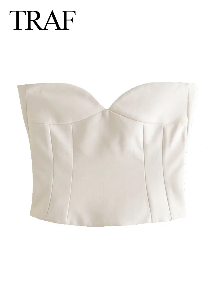 

TRAF Ladies Fashion Tube Top Low Neck Backless Solid Color Top Fashion Sexy Slim Street Party Wear Club Harajuku Girls Summer