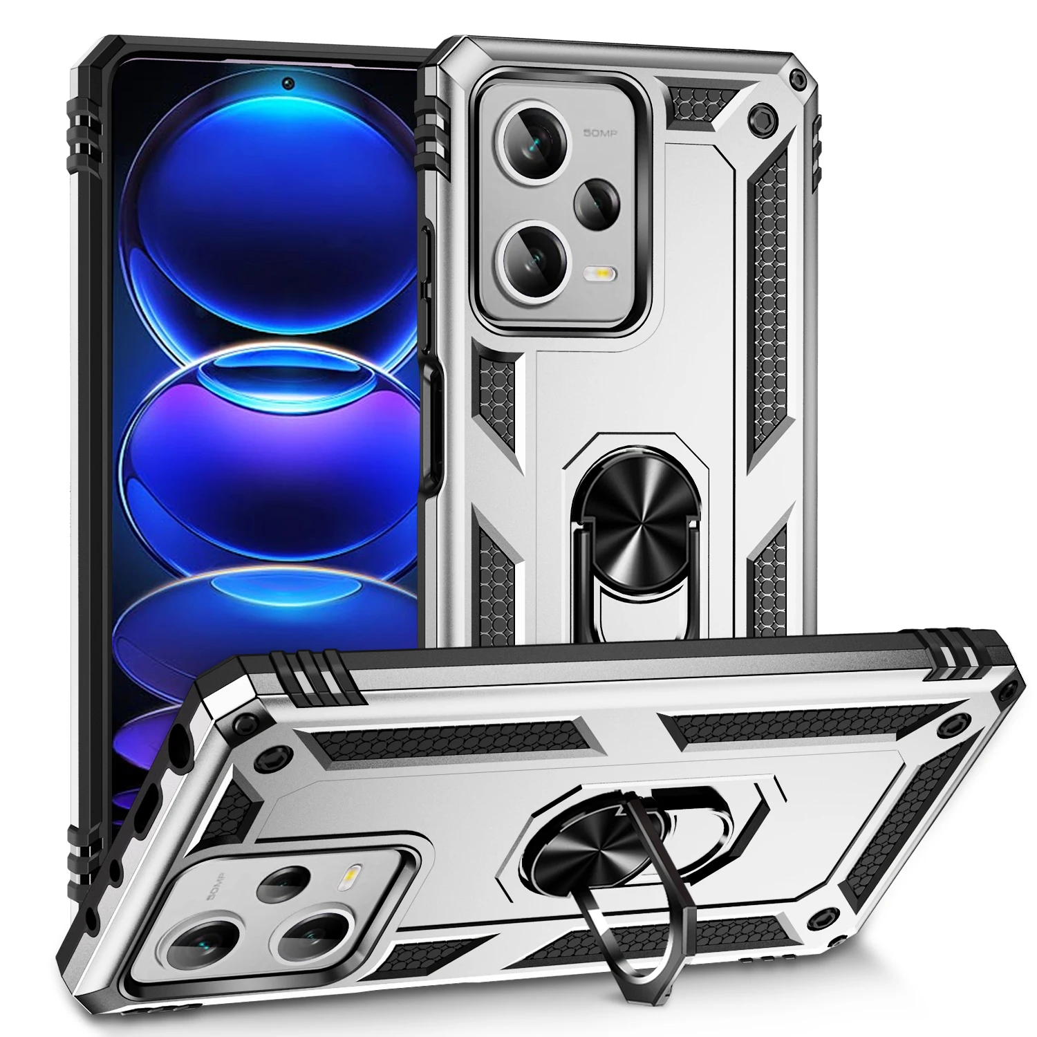 

For Xiaomi Redmi Note 12 Pro Case Metal Ring Bracket Magnetic Holder Armor Case For Redmi Note 12 Pro Plus Shockproof Back Cover