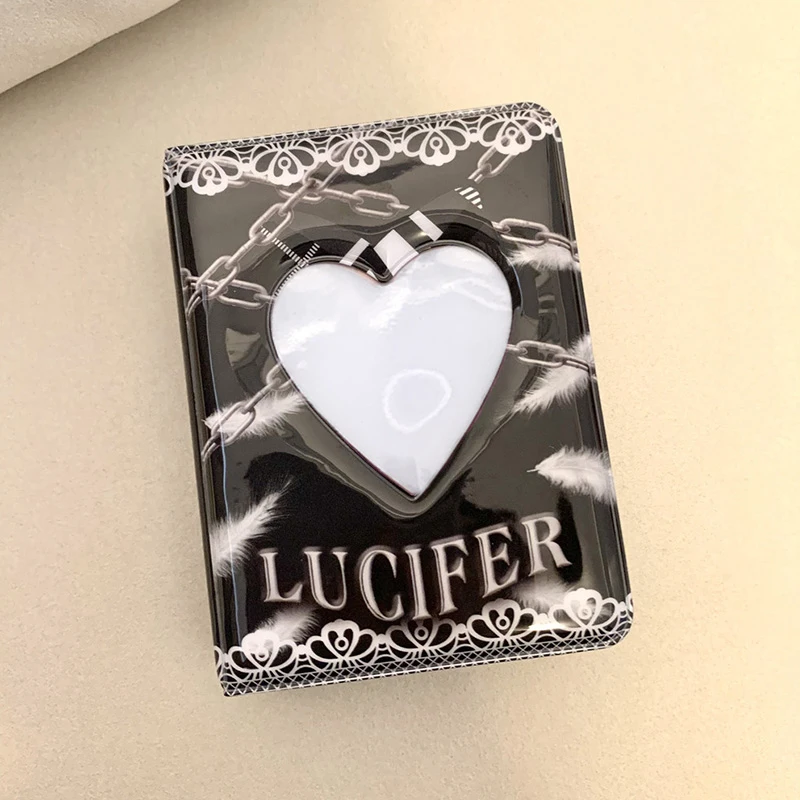 

Dark Black Series Heart Hollow Photo Album 3 Inch Photocard Holder Korean Idols Card Collect Book 40 Pockets Mini Album Storage